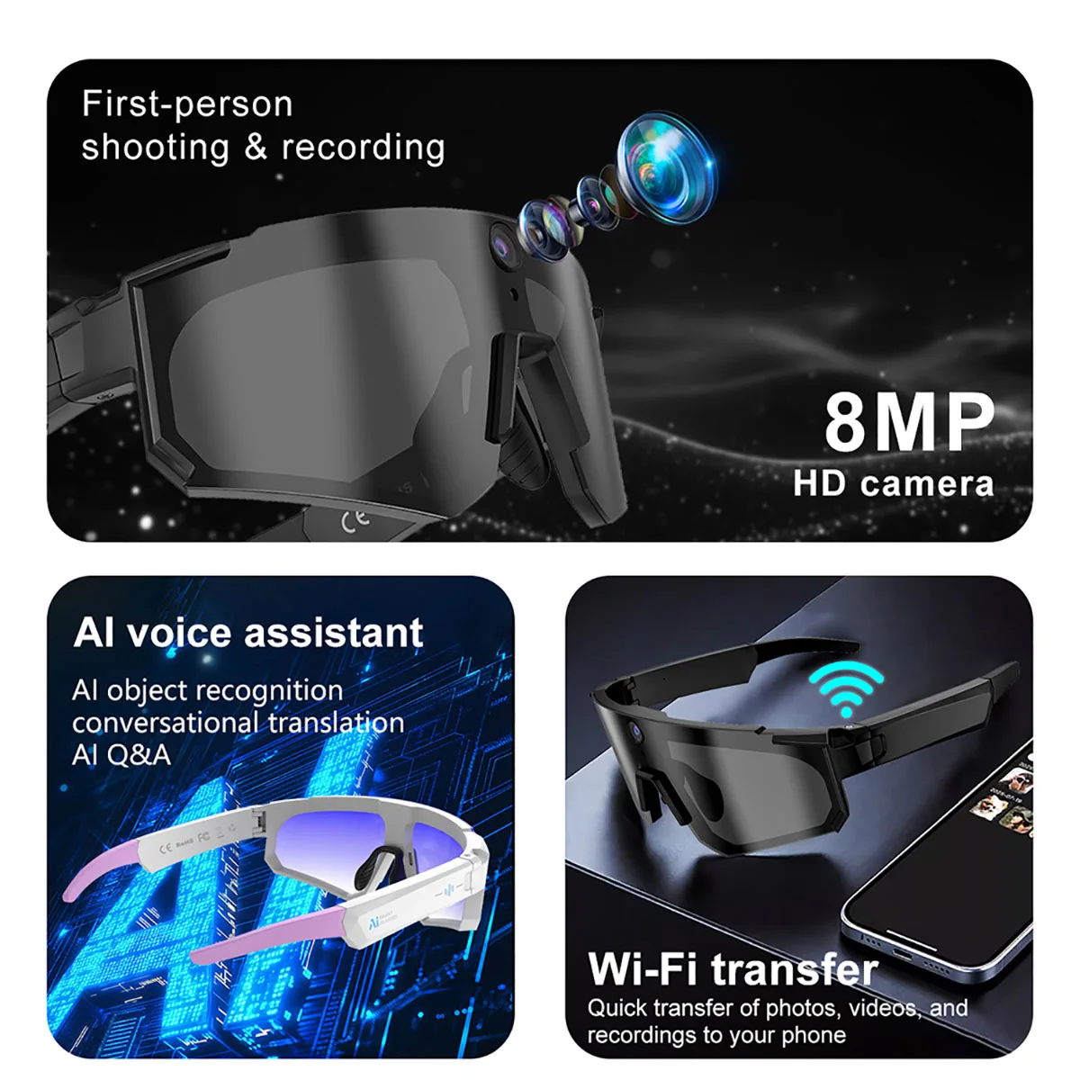 800W AI Akıllı Kamera Gözlüğü  - Outdoor Sport Camera incelemesi ve fiyatı